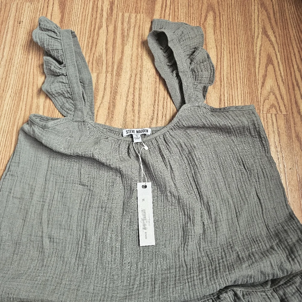 Women's STEVE MADDEN legant Olive Green Maxi Dress Size S Oversize Cotton 100% - Picture 11 of 13